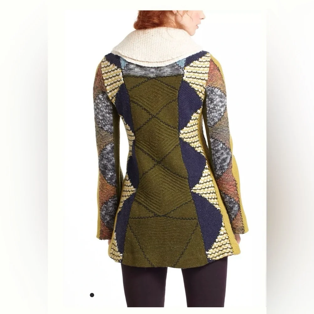 Anthropologie Charlie & Robin Harlequin Patchwork Knit Sweater Chunky Boho RARE - Picture 2 of 16